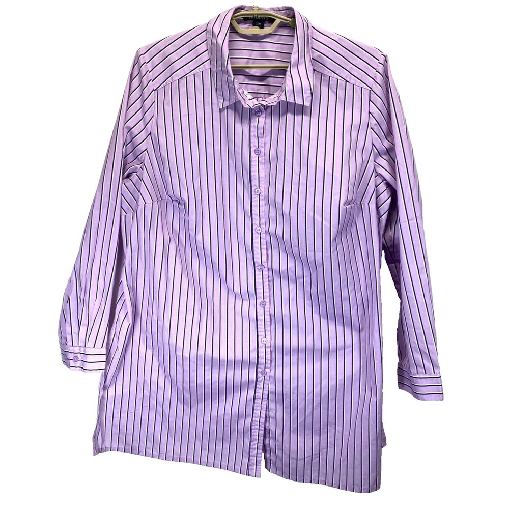 Roaman's Womens Size 22W Violet Stripe Button Up Long Sleeve Smock/Shirt RN88842
